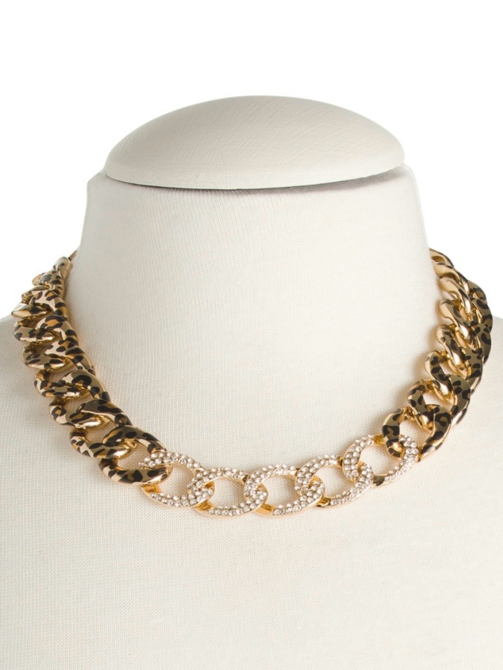Betsey Johnson Gold-Tone Leooard Pavé Link Necklace